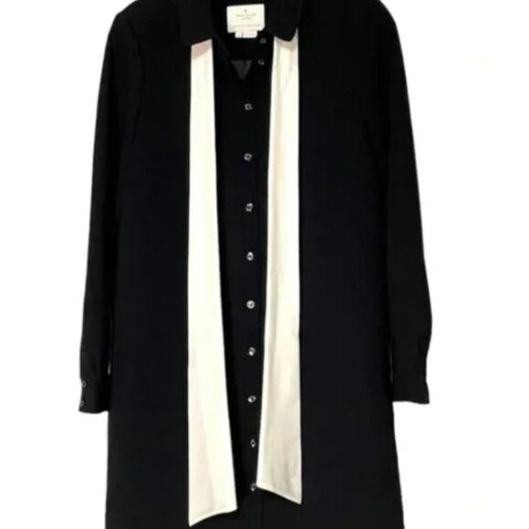 NWOT Kate Spade Griffin in Black Cream Necktie Crepe Shirt Dress - Size 14 - Picture 4 of 5